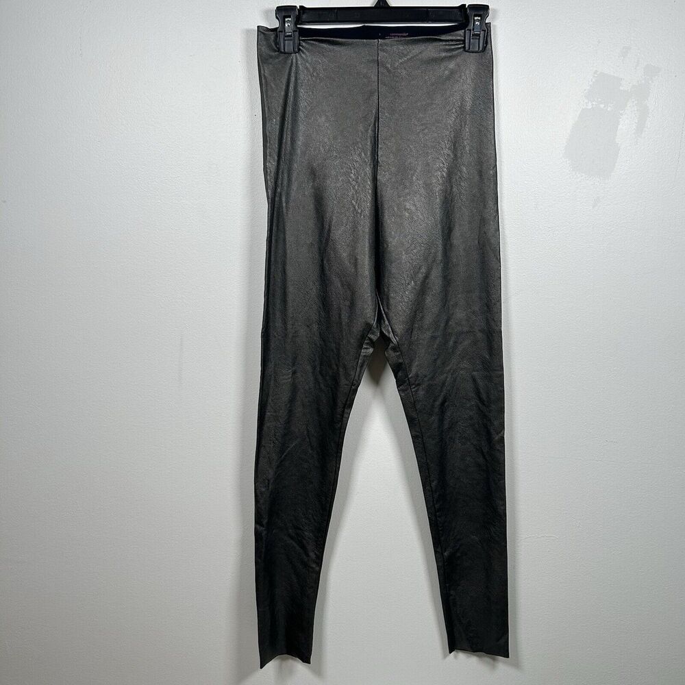 Commando Perfect Control High Rise Black Metallic Faux Leather Leggings Sz Large